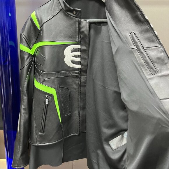 Balenciaga Oversized Leather Bikers Jacket – Jet Black / Neon - Picture 8 of 10